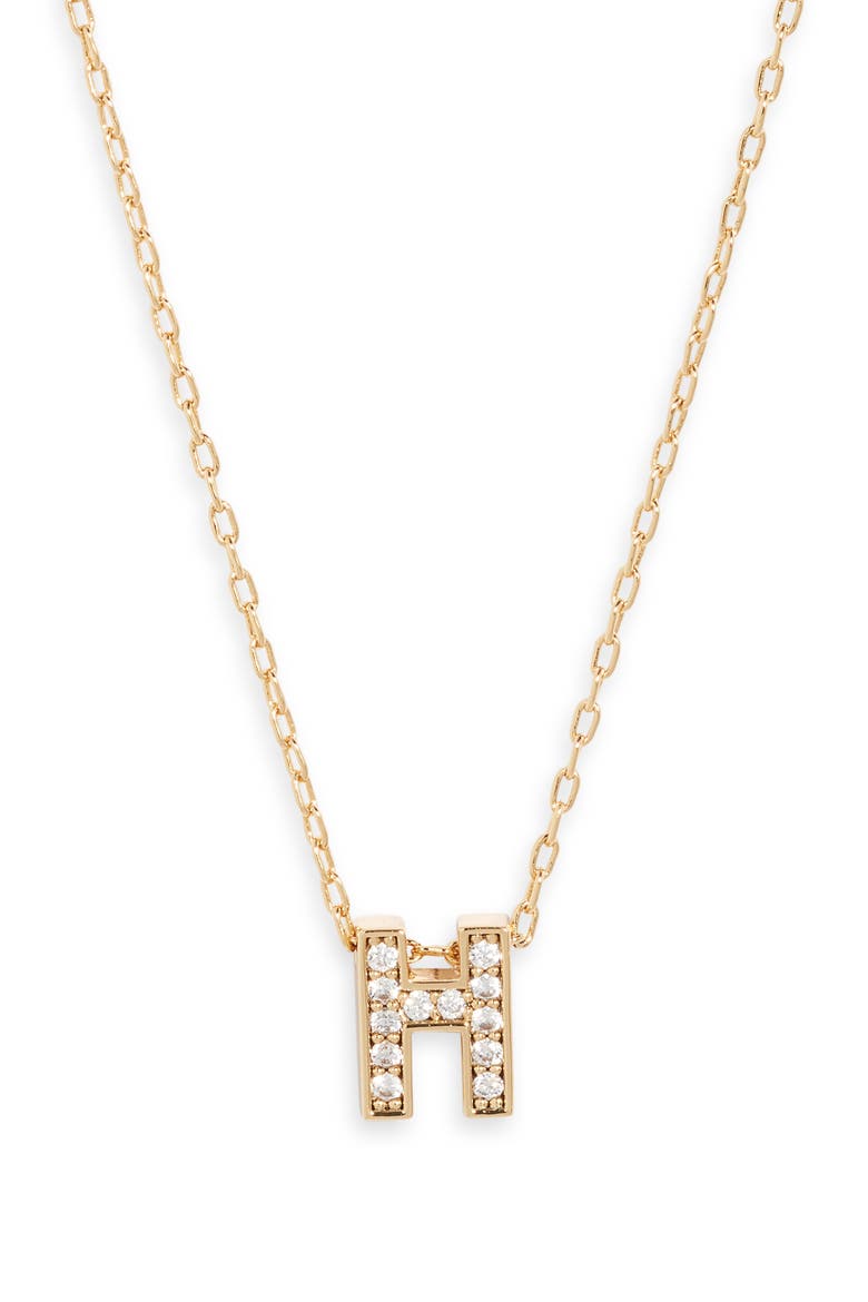 Pavé Cubic Zirconia Initial Necklace, Main, color, H- CLEAR- GOLD
