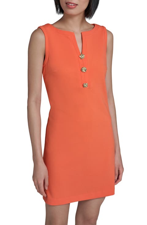 Flower Button Scuba Crepe Sheath Dress