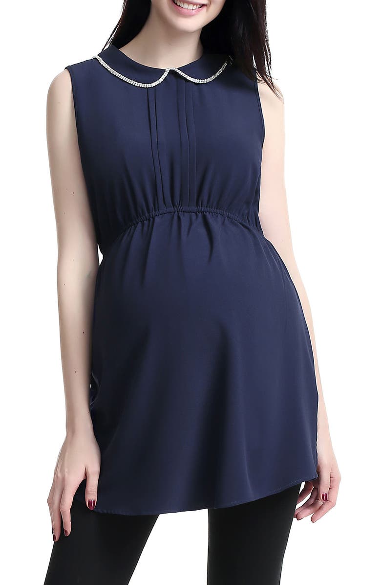 Kimi and Kai Callie Crystal Embellished Collar Maternity Blouse, Main, color, 