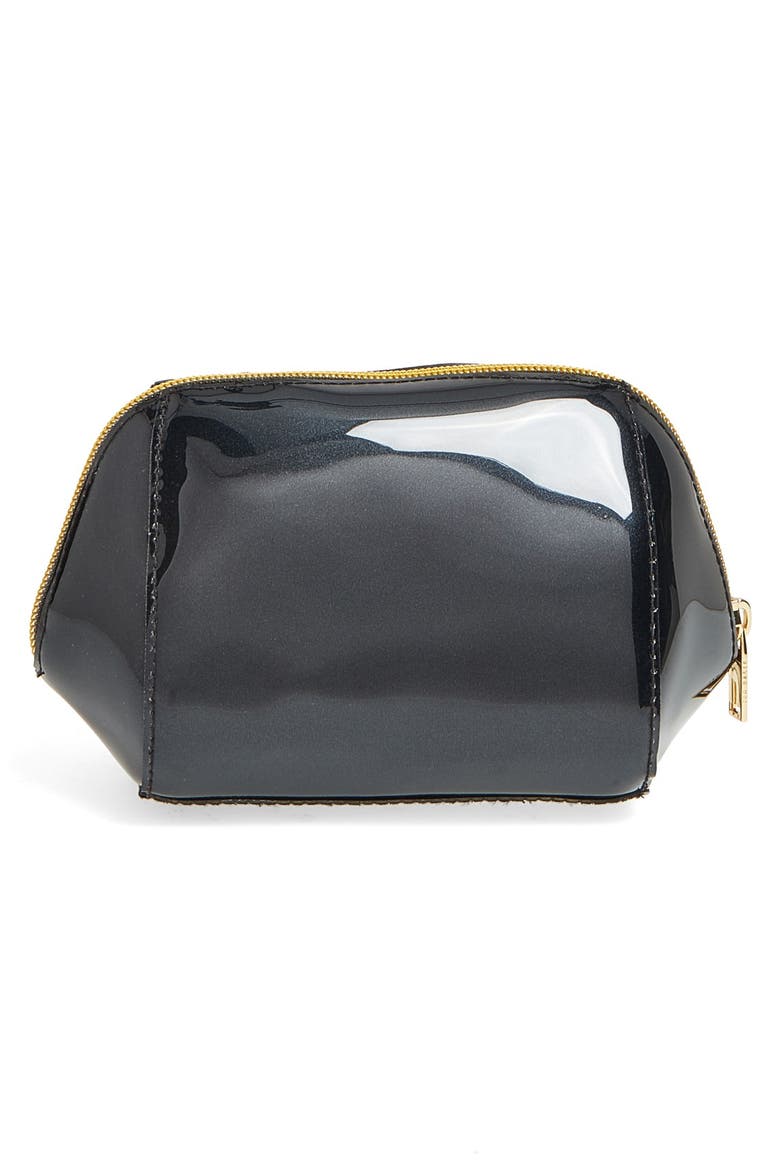 'Small Glitter Bow Trapeze' Cosmetics Case, Alternate, color, BLACK