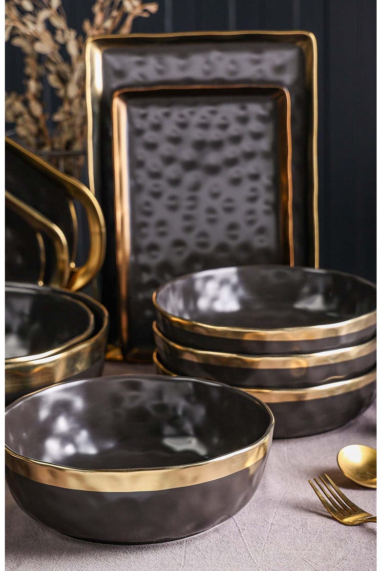 Florian Porcelain 3-Piece Serving Bowl Set, Alternate, color, Black