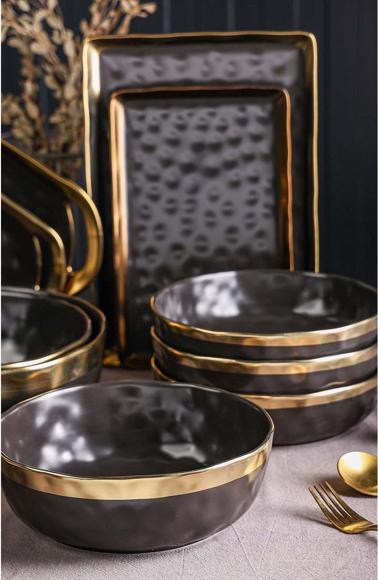 Stone Lain Florian Porcelain 3-Piece Serving Bowl Set, Alternate, color, Black