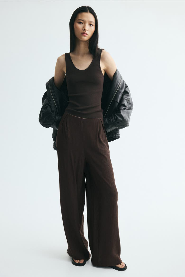 Crinkled Viscose-blend Pants, Main, color, Dark brown