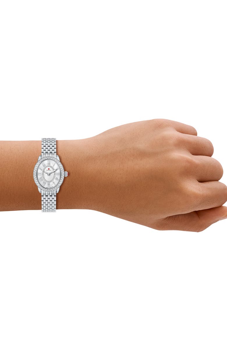 MICHELE Serein Oval Diamond & Mother-of-Pearl Bracelet Watch, 24mm x 27mm, Alternate, color, Silver