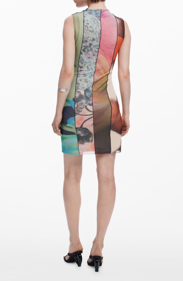 Desigual Mixed Print Mesh Minidress, Alternate, color, Bluish Green