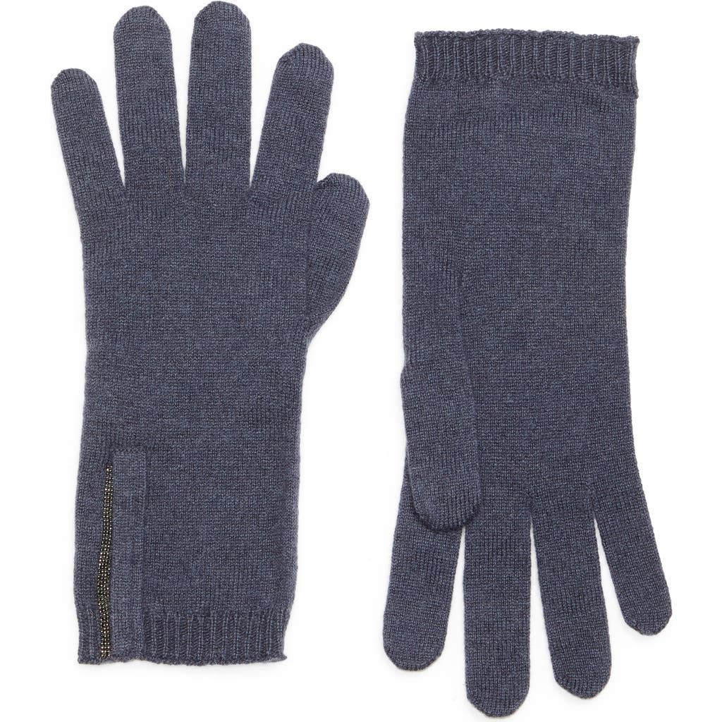 Brunello Cucinelli Monili Detail Cashmere Gloves in C8901 Night Sky