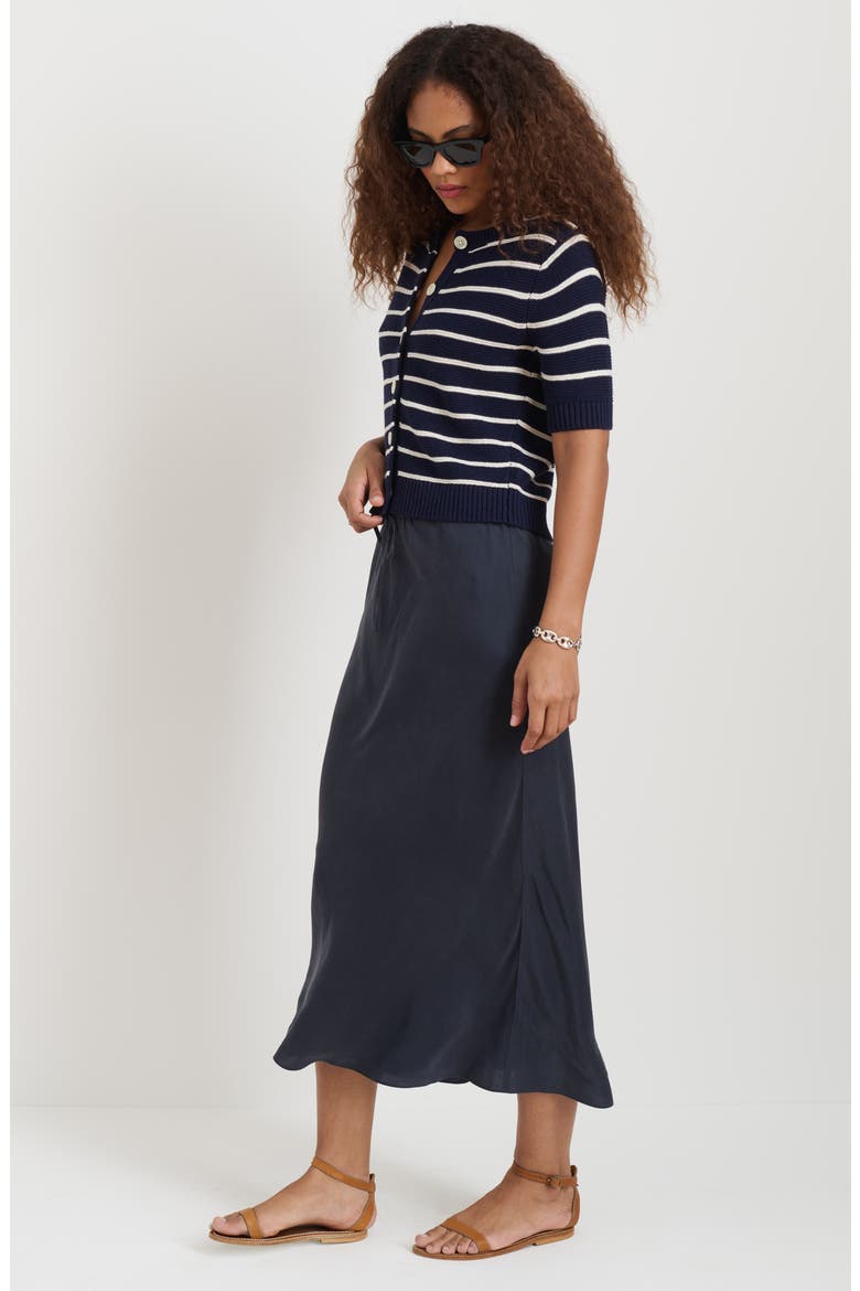 Elle Stripe Cotton & Linen Sweater, Alternate, color, NAVY NIGHT/ OFF WHITE