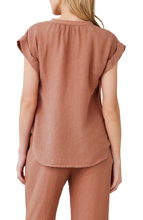 Shop Bella Dahl Short Sleeve Linen Top In Terracotta Brown