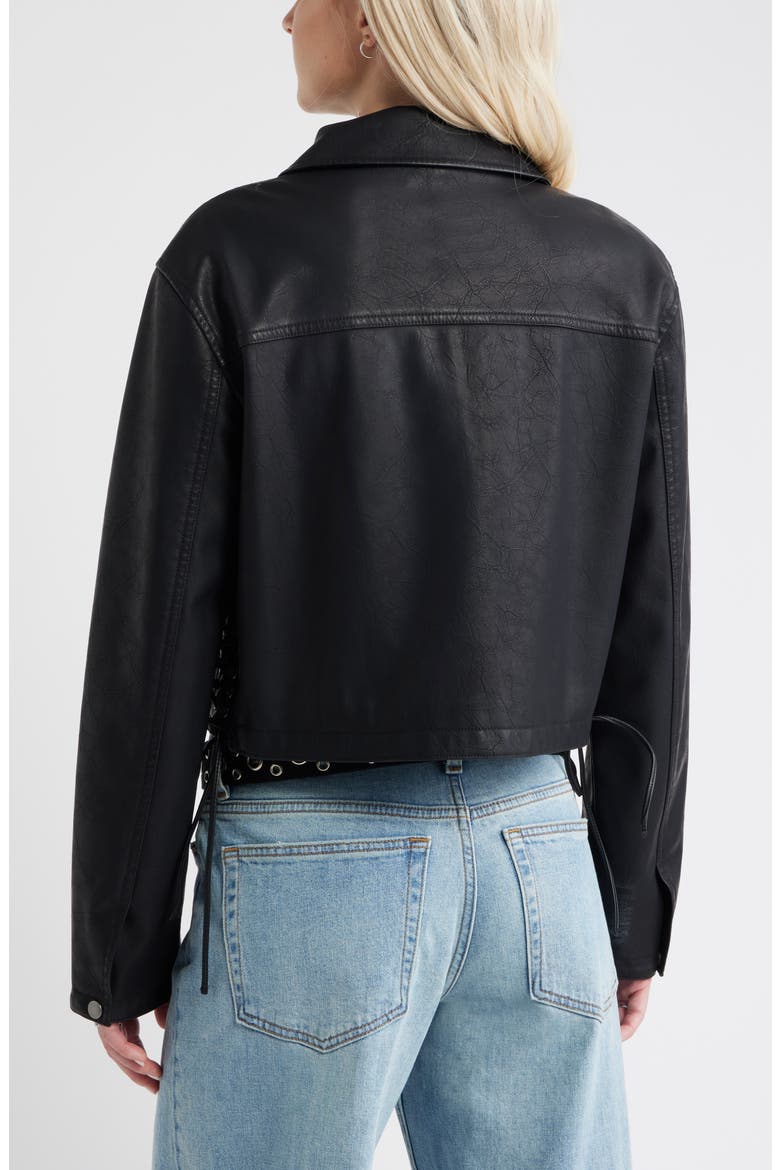 Side Tie Faux Leather Moto Jacket, Alternate, color, BLACK
