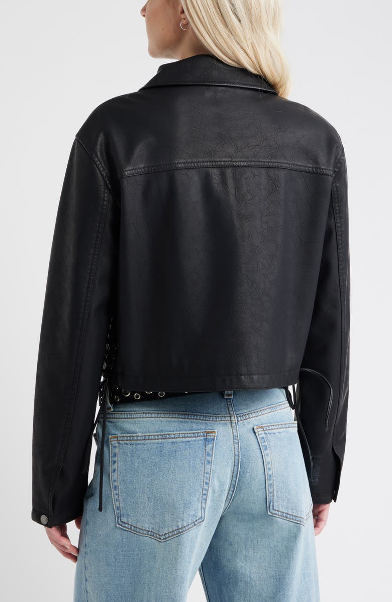 BP. Side Tie Faux Leather Moto Jacket, Alternate, color, Black