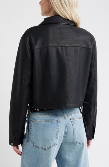 Side Tie Faux Leather Moto Jacket