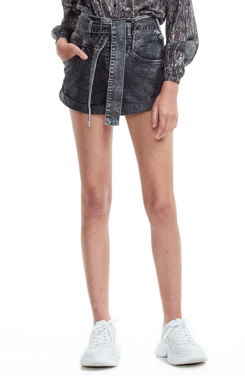 maje Illou Tie Waist Denim Shorts, Main, color, 