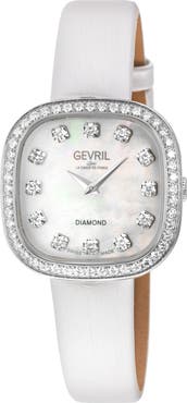 GEVRIL Infinita Diamond Leather Strap Watch