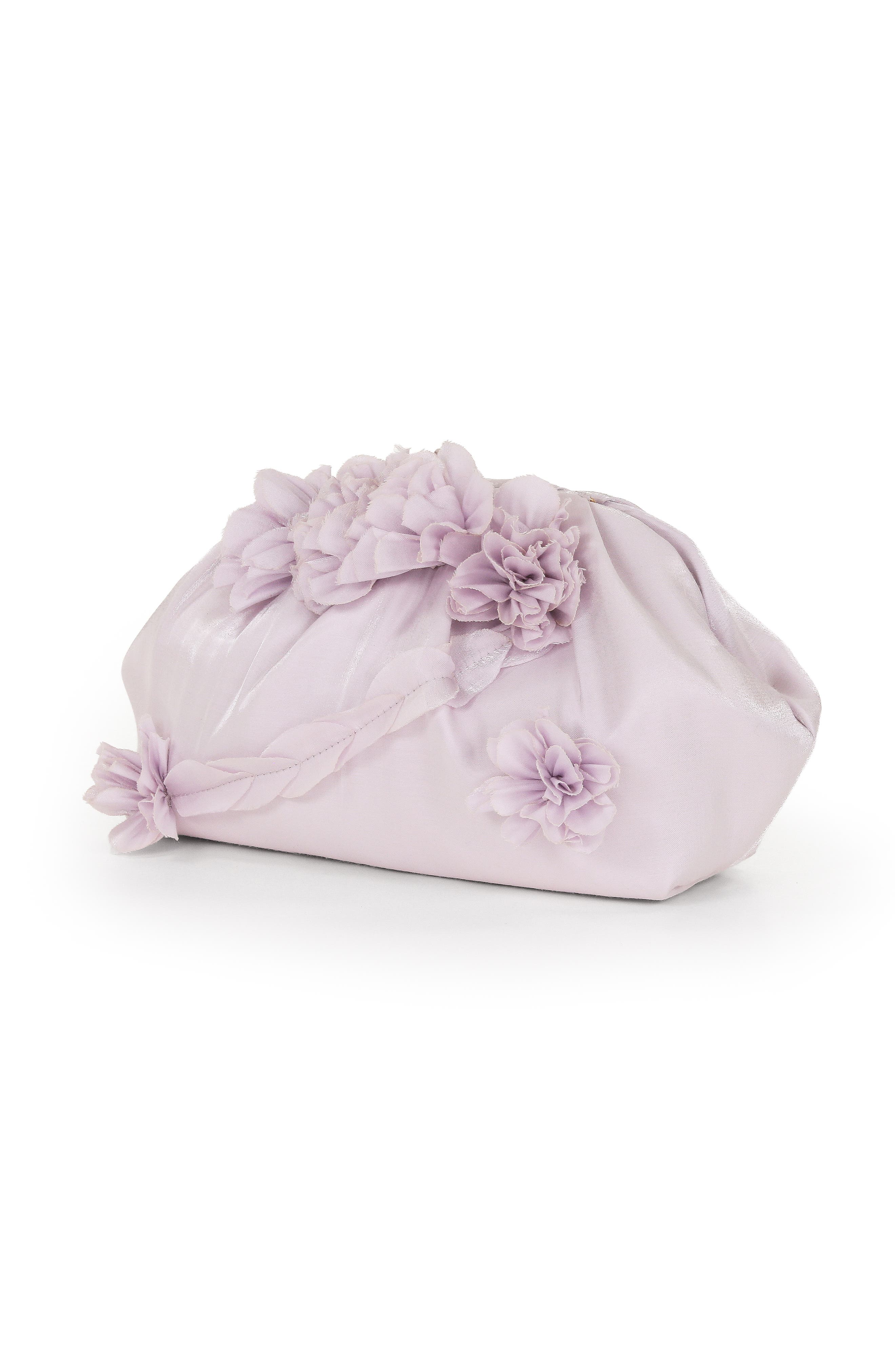 Jewel Badgley Mischka Violet Jacquard Satin Floral Applique Pouch Clutch, Alternate, color, Lilac