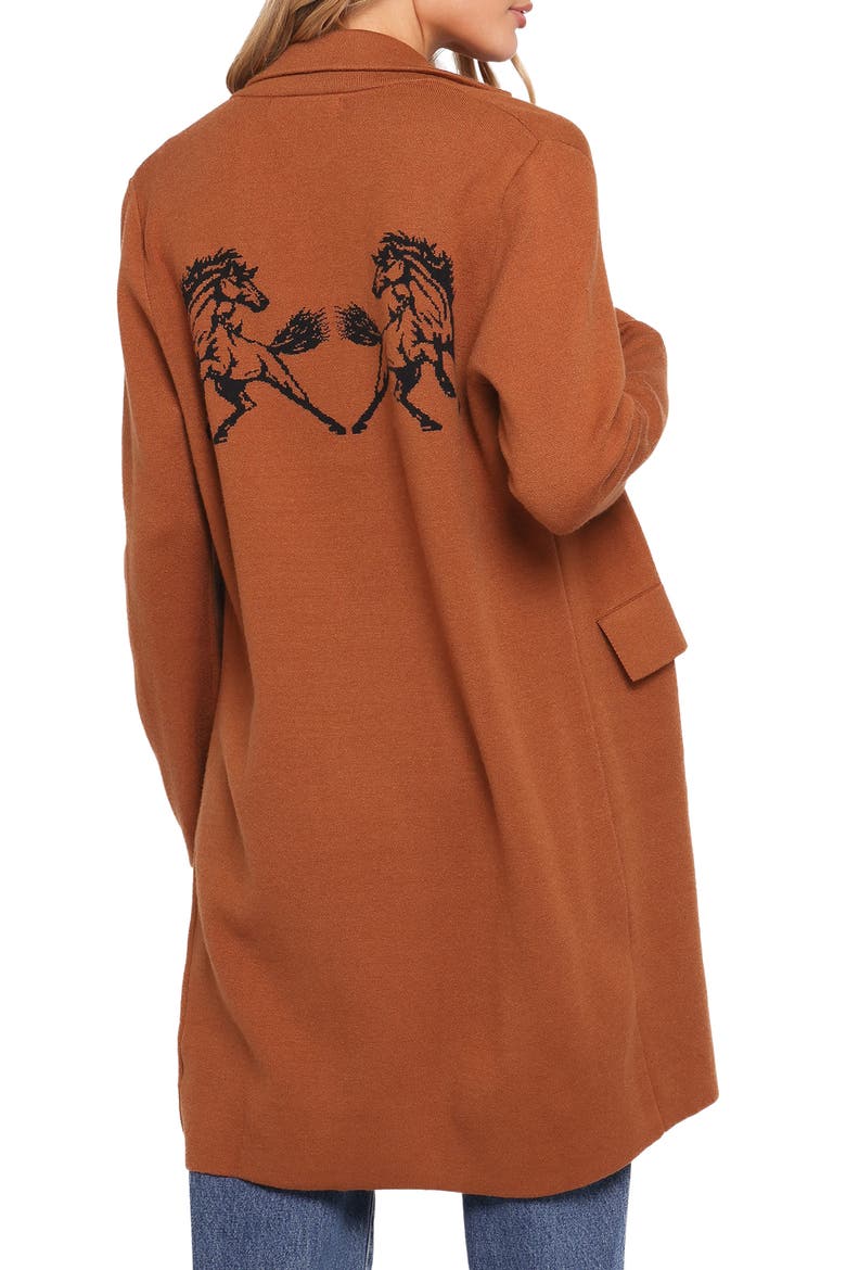 Intarsia Chester Horses Longline Coatigan, Alternate, color, BROWN