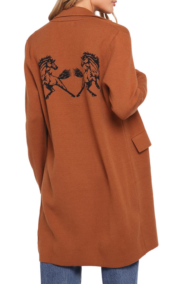 Petal & Pup Intarsia Chester Horses Longline Coatigan, Alternate, color, Brown