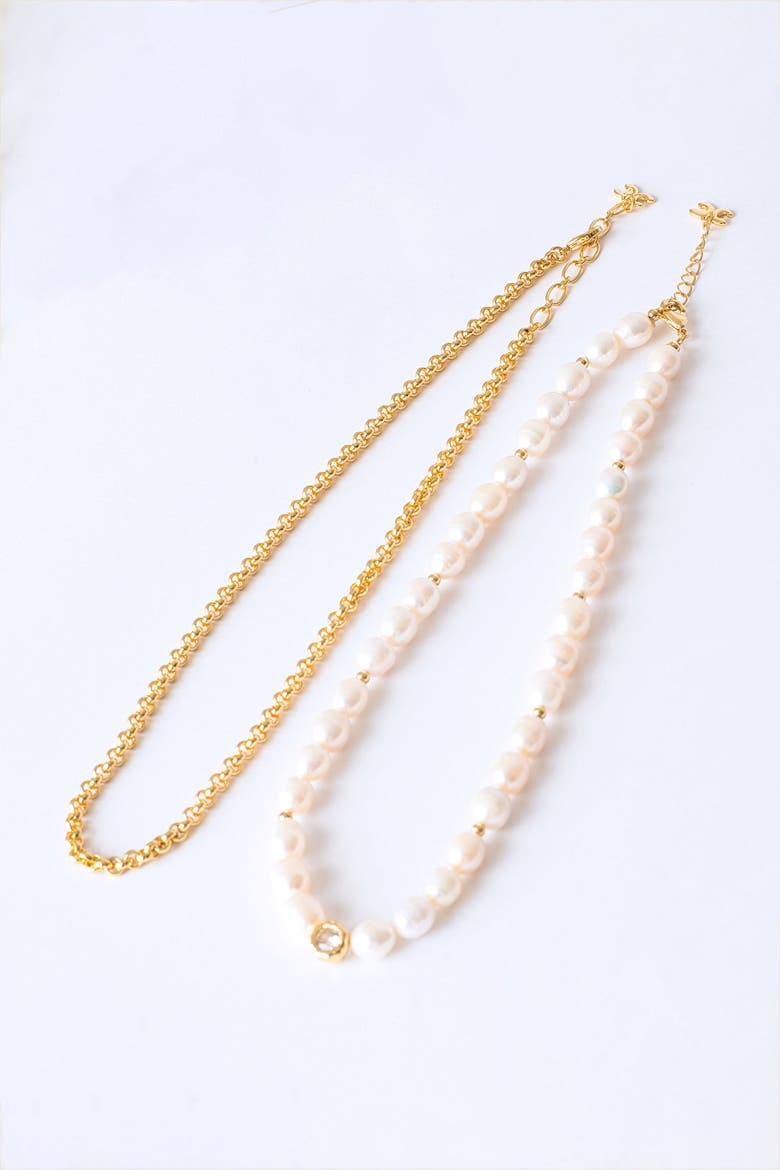 Ella Freshwater Pearl Necklace Set, Main, color, Gold/Clear