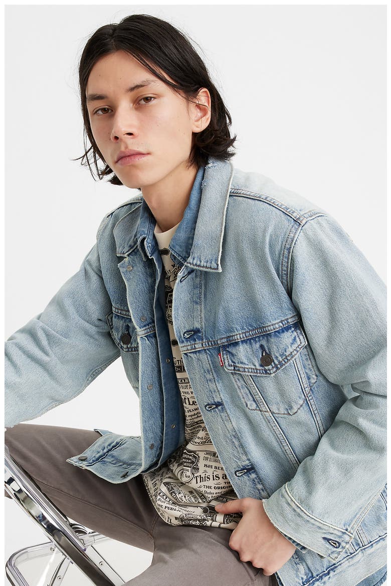 Relaxed Fit Denim Trucker Jacket, Alternate, color, HURON WAVES