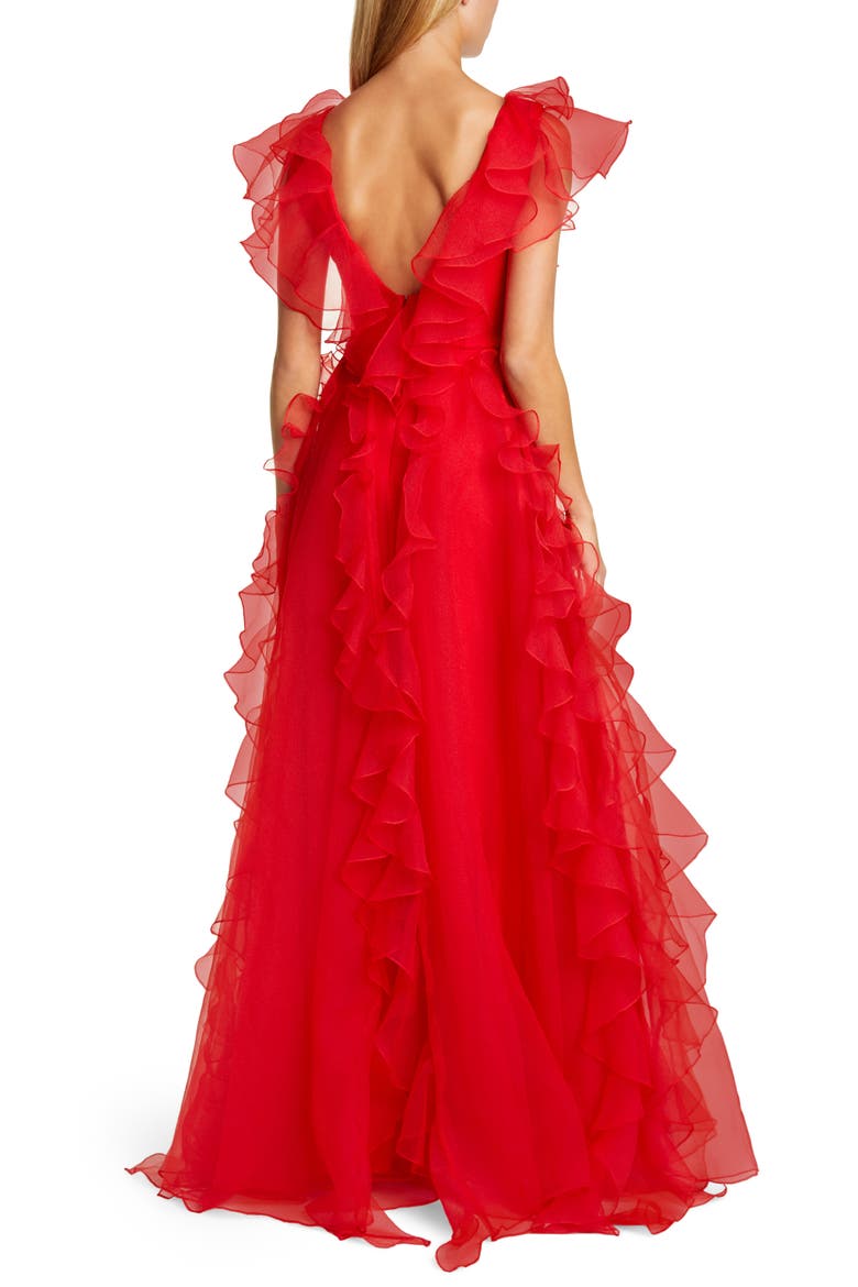 Colima Ruffle Organza Ballgown, Alternate, color, RED