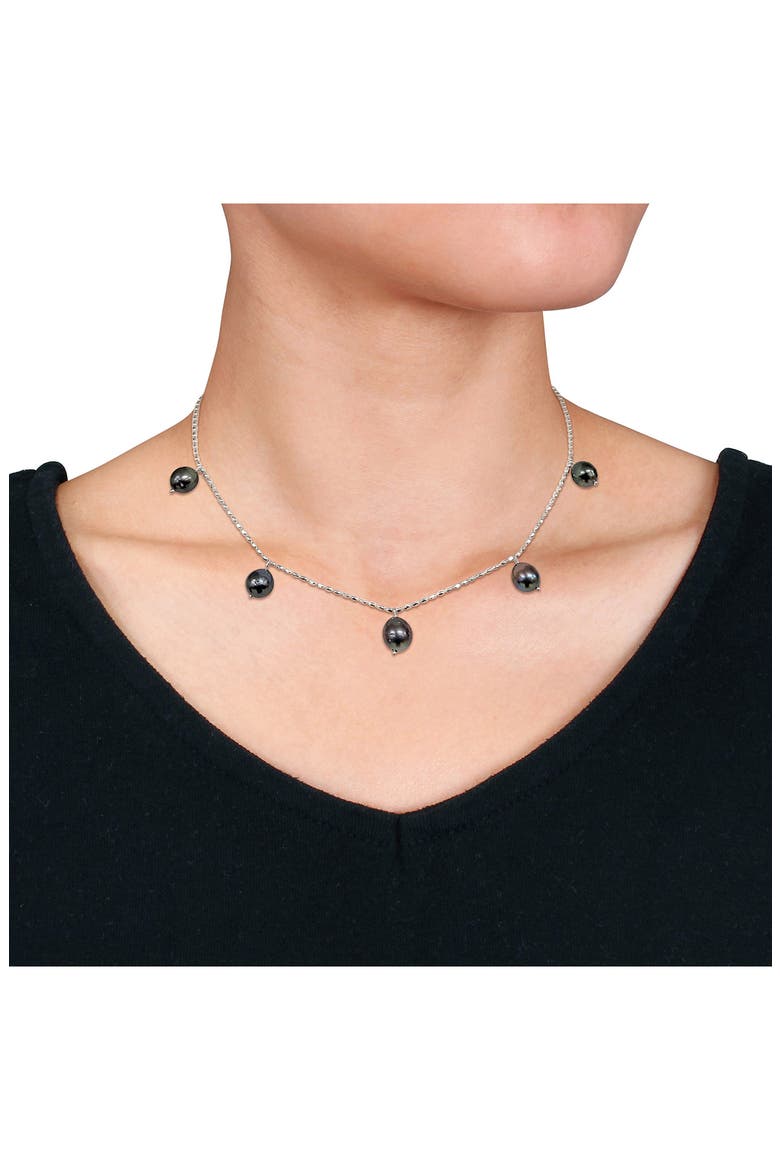 Sterling Silver Cultured Black Tahitian Pearl Charm Necklace, Alternate, color, BLACK