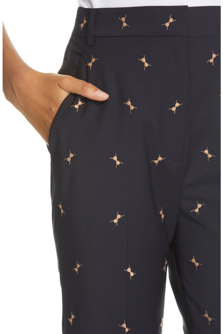 Ant Embroidered Crop Flare Pants, Alternate, color, DARK NAVY/ CARAMEL MULTI