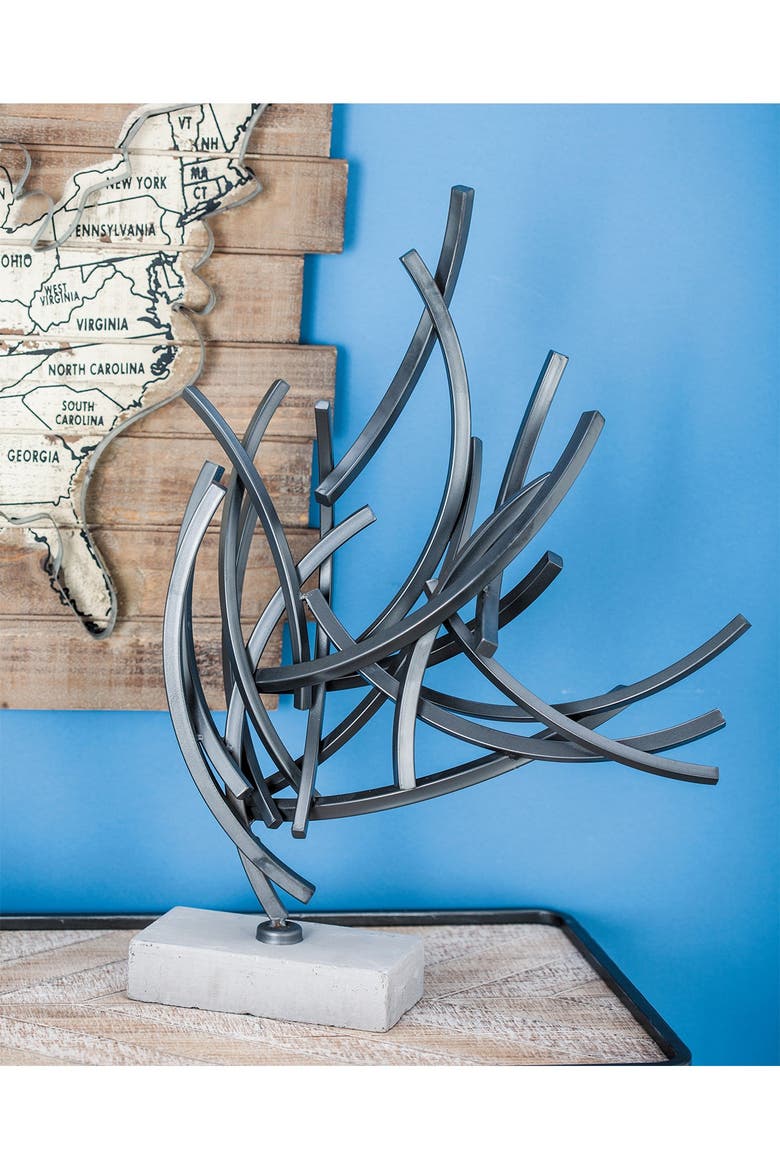 Gray Metal Abstract Sculpture with Marble Base, Alternate, color, GREY