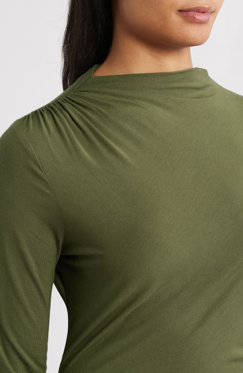 Liverpool Los Angeles Long Sleeve Ruched Knit Top In Green