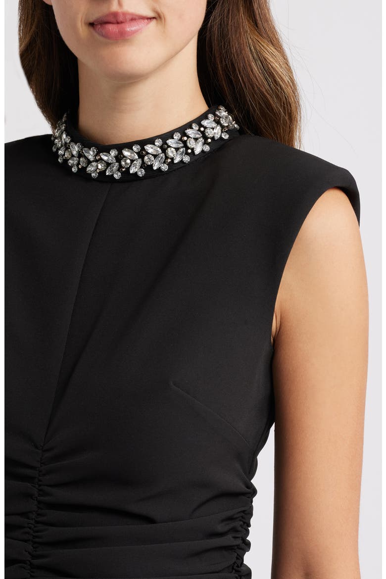 Embellished Mock Neck Sheath Dress, Alternate, color, BLACK