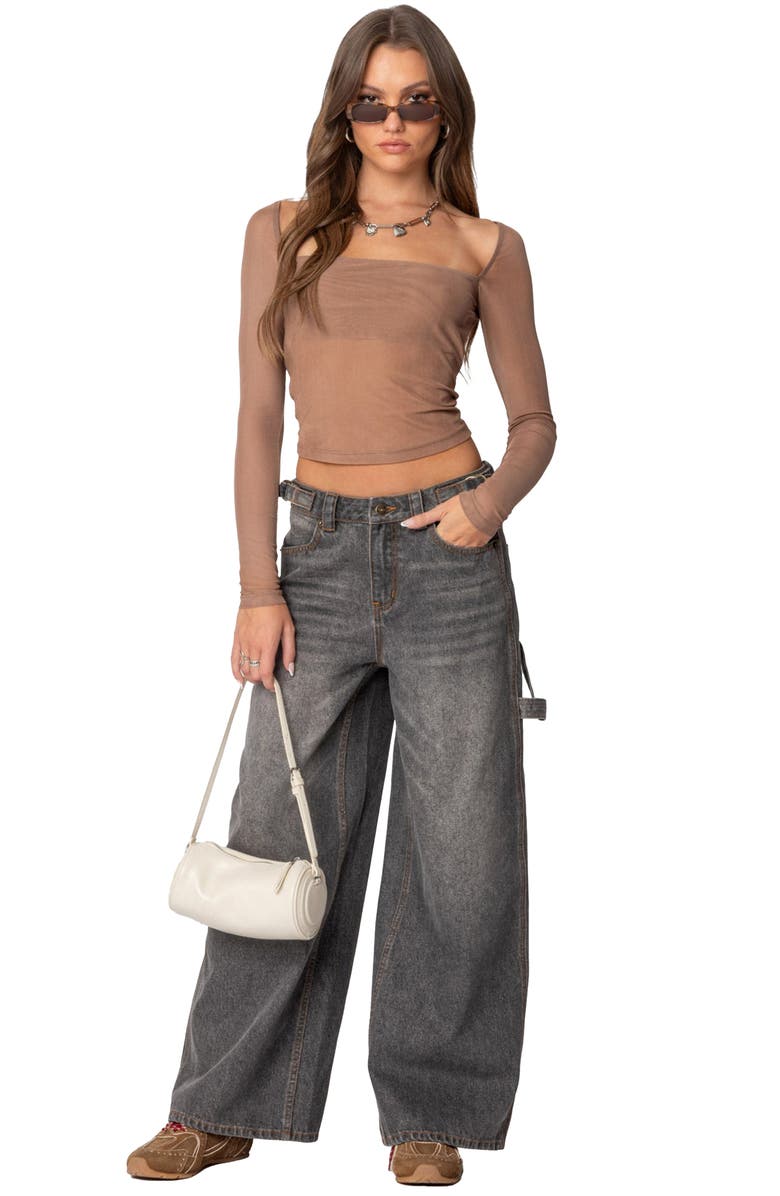 EDIKTED Low Rise Nonstretch Baggy Carpenter Jeans, Alternate, color, Gray-Washed