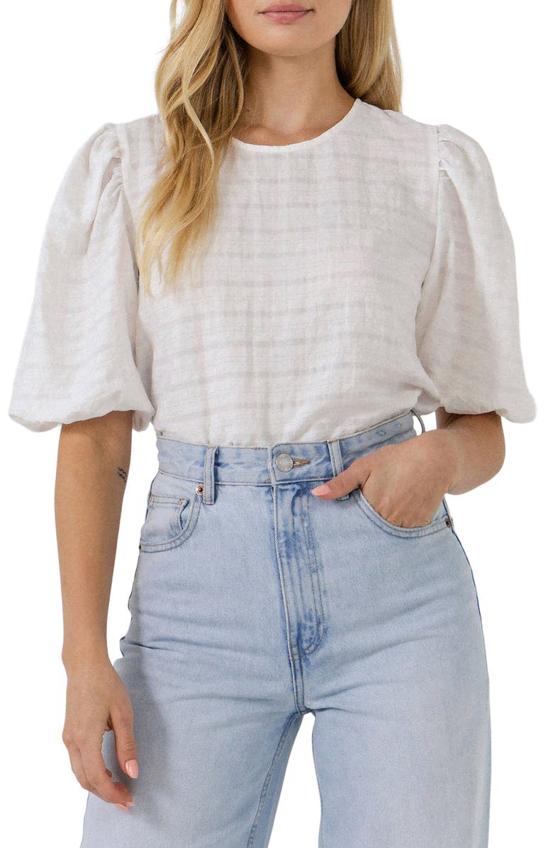 English Factory Plaid Puff Sleeve Top, Main, color, 