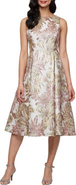 Alex Evenings Metallic Floral Jacquard Fit & Flare Cocktail Dress