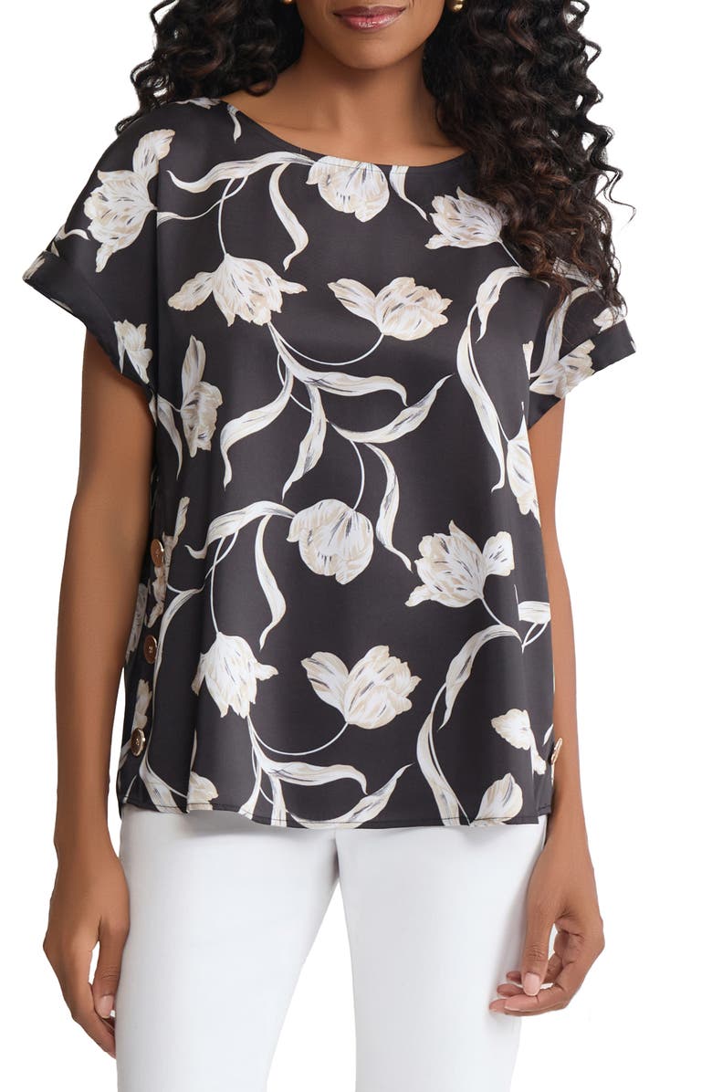 Jones New York Floral Side Button Top, Main, color, 