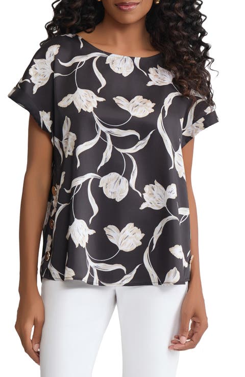 Floral Side Button Top (Regular & Petite)
