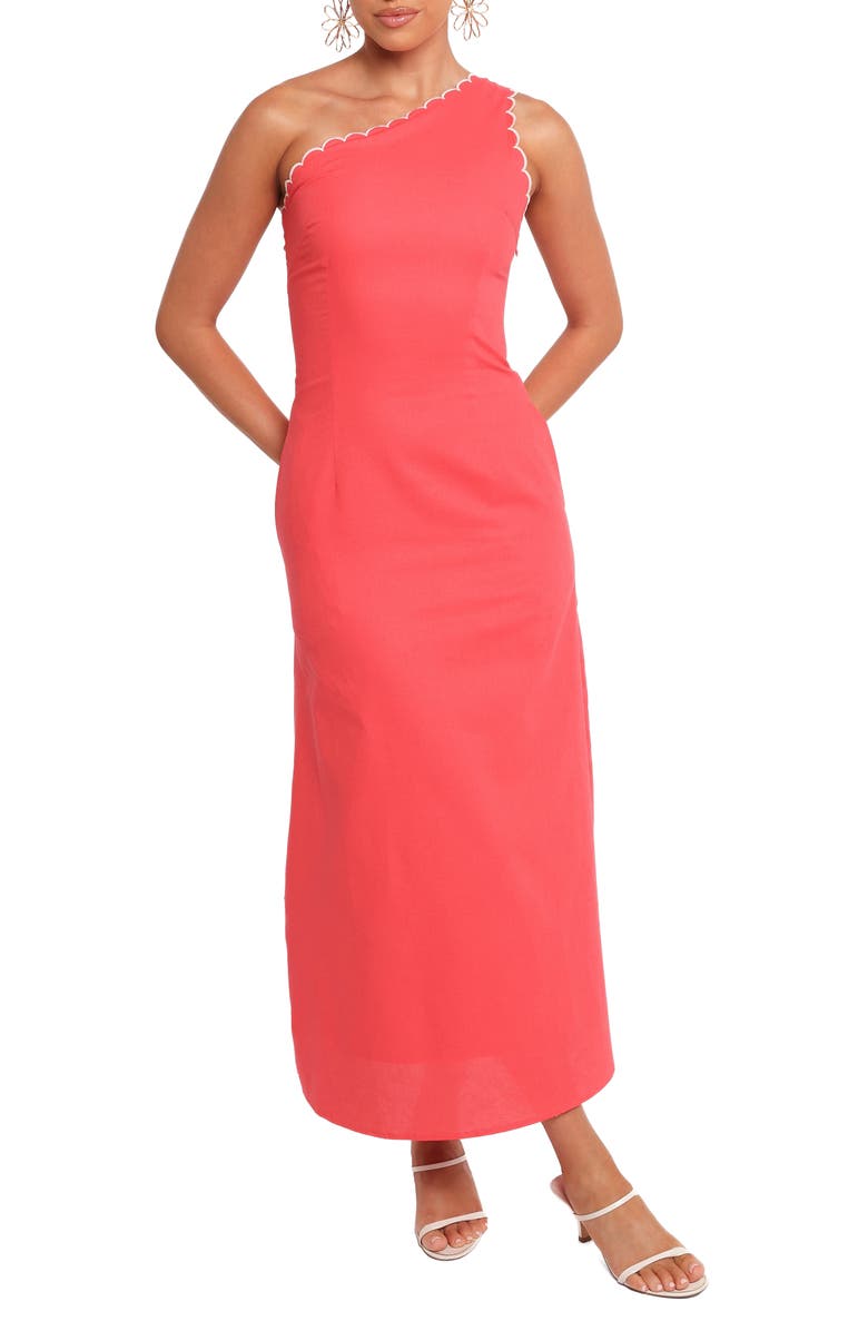 Petal & Pup Amani One-Shoulder Cotton & Ramie Maxi Dress, Main, color, Coral