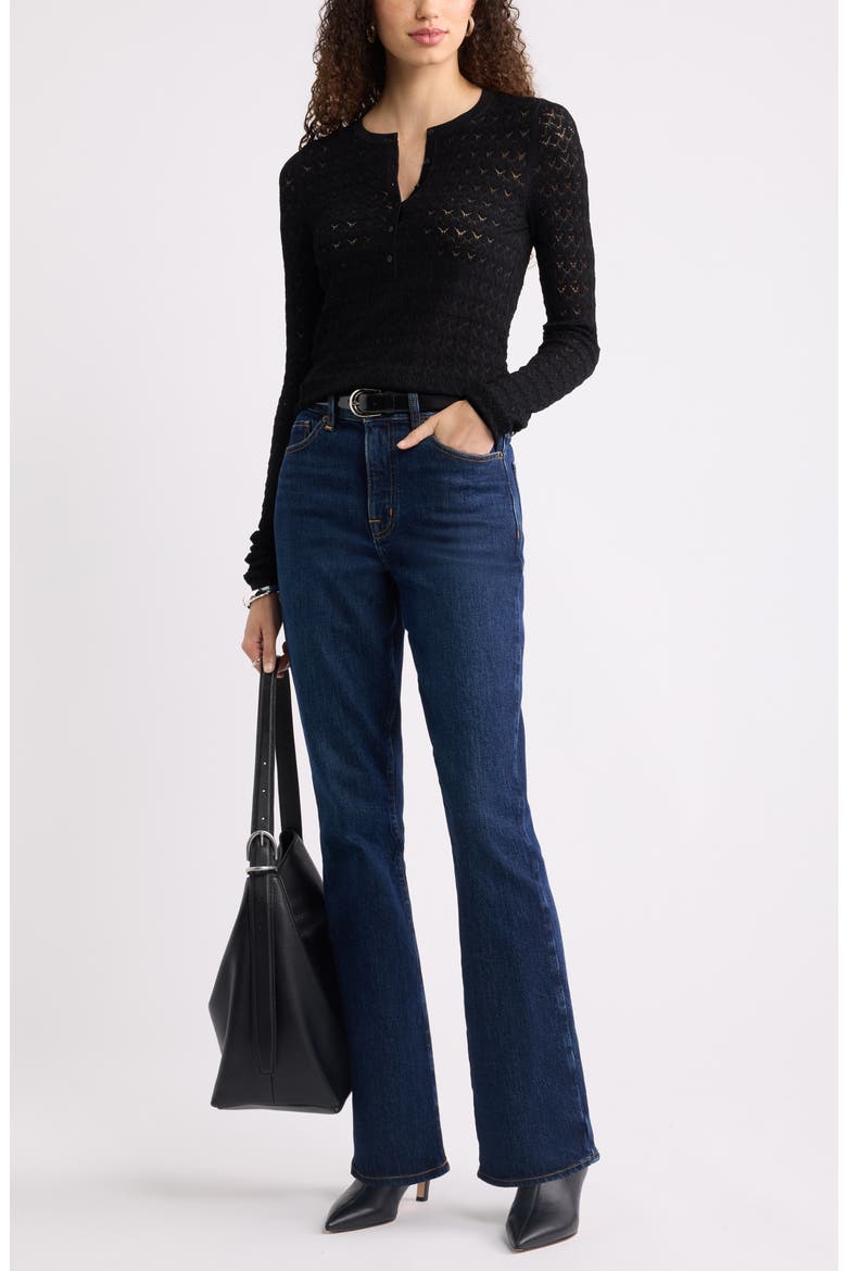 Pointelle Henley, Alternate, color, BLACK