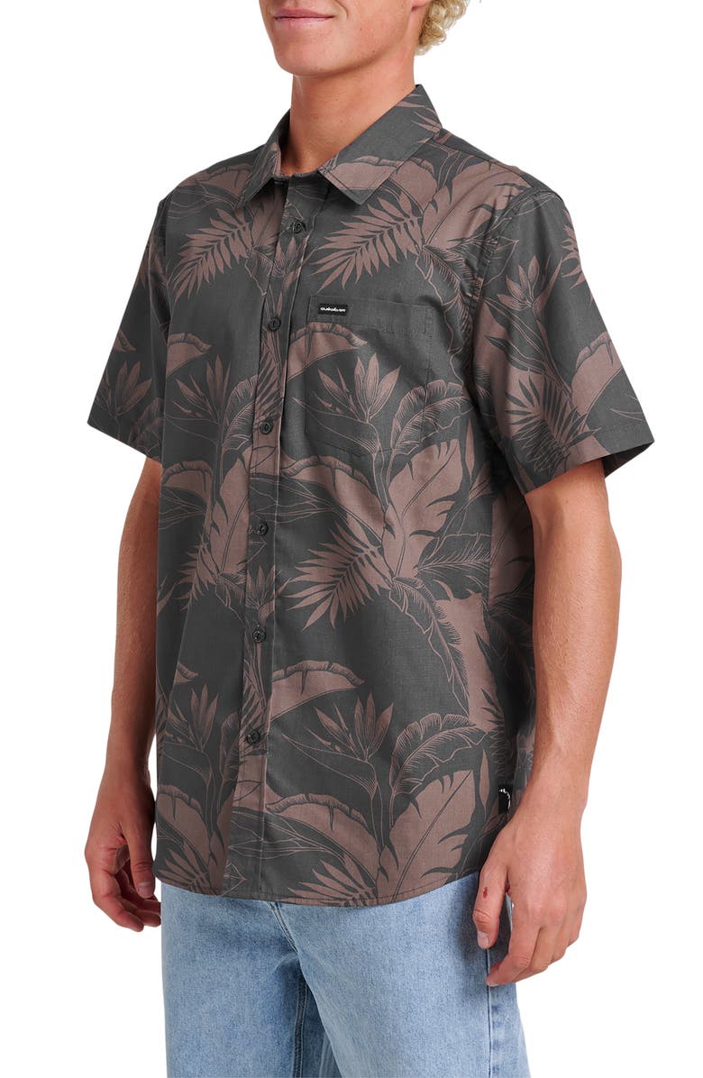 Quiksilver Kahnu Classic Fit Leaf Print Short Sleeve Button-Up Shirt, Alternate, color,