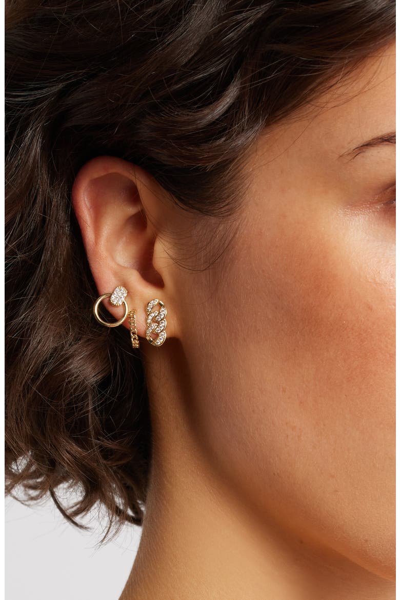 3 Pairs of Demi Fine Link Earrings, Alternate, color, CLEAR- GOLD