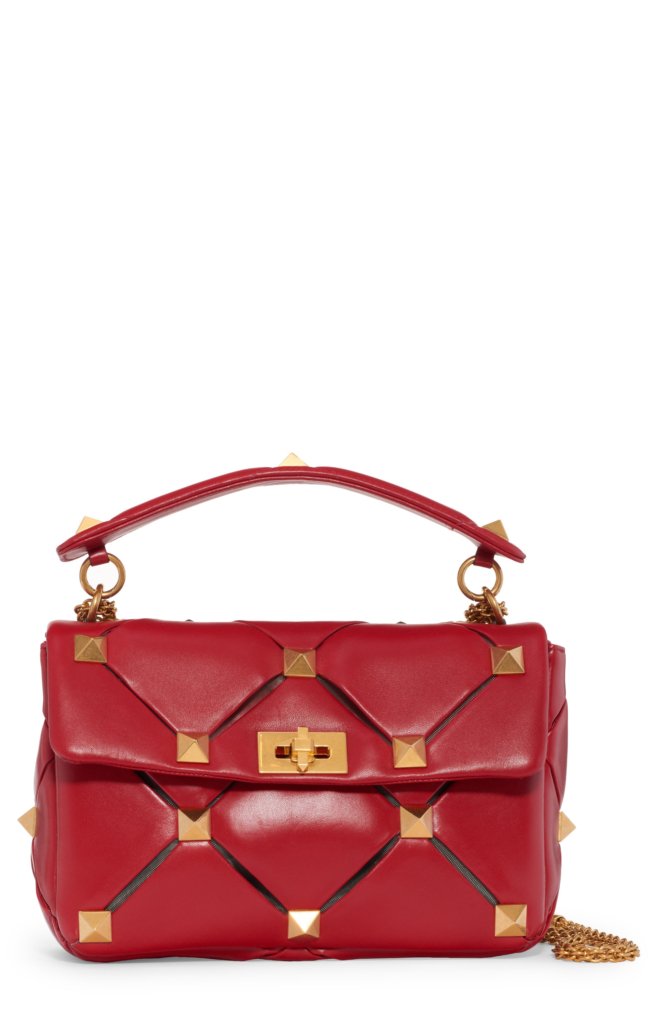 Valentino Garavani Large Roman Stud Craving Leather Top Handle Bag, Main, color, 
