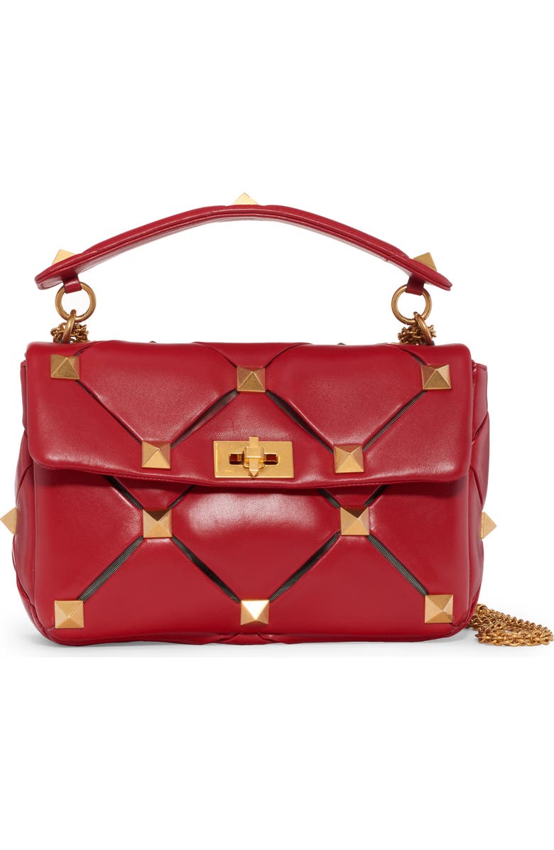 Valentino Garavani Large Roman Stud Craving Leather Top Handle Bag, Main, color,