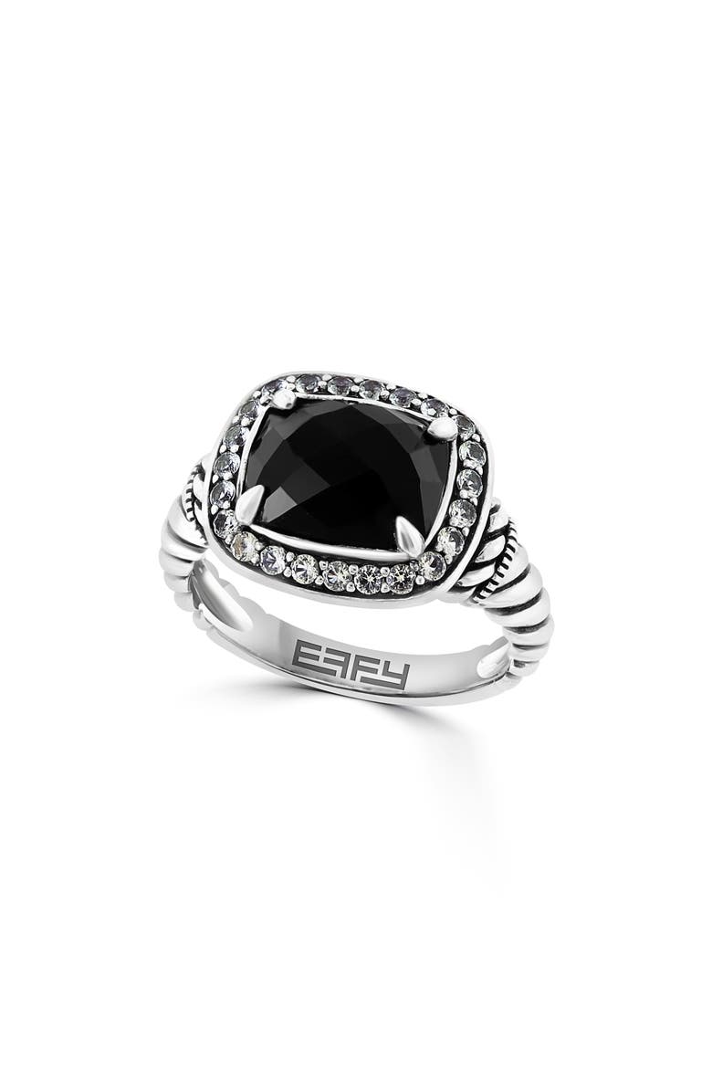 EFFY Sterling Silver White Topaz Halo Onyx Ring - Size 7, Main, color, Black