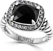 EFFY Sterling Silver White Topaz Halo Onyx Ring - Size 7