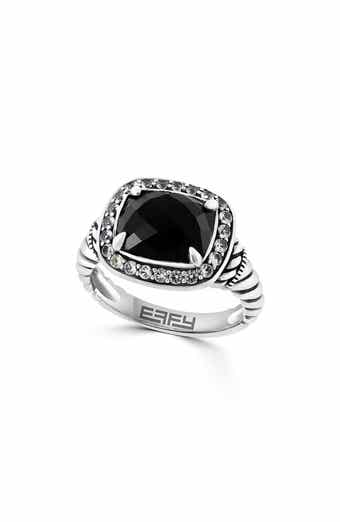 EFFY Sterling Silver White Topaz Halo Onyx Ring - Size 7
