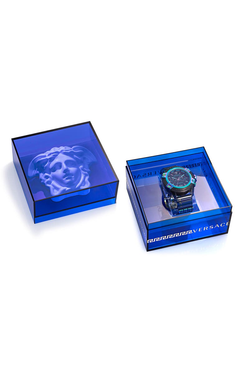 Versace Icon Active Chronograph Silicone Strap Watch, 44mm, Alternate, color, Black