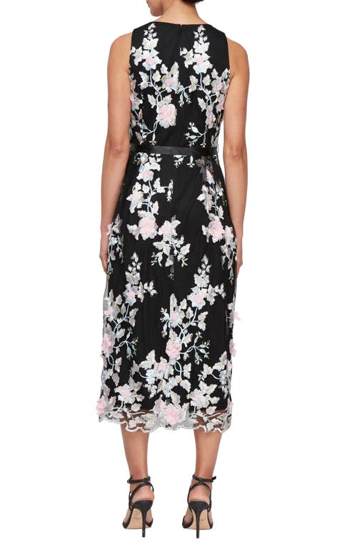 Alex Evenings Womens Mesh Mid Calf Cocktail And Party Dress In Black Multi