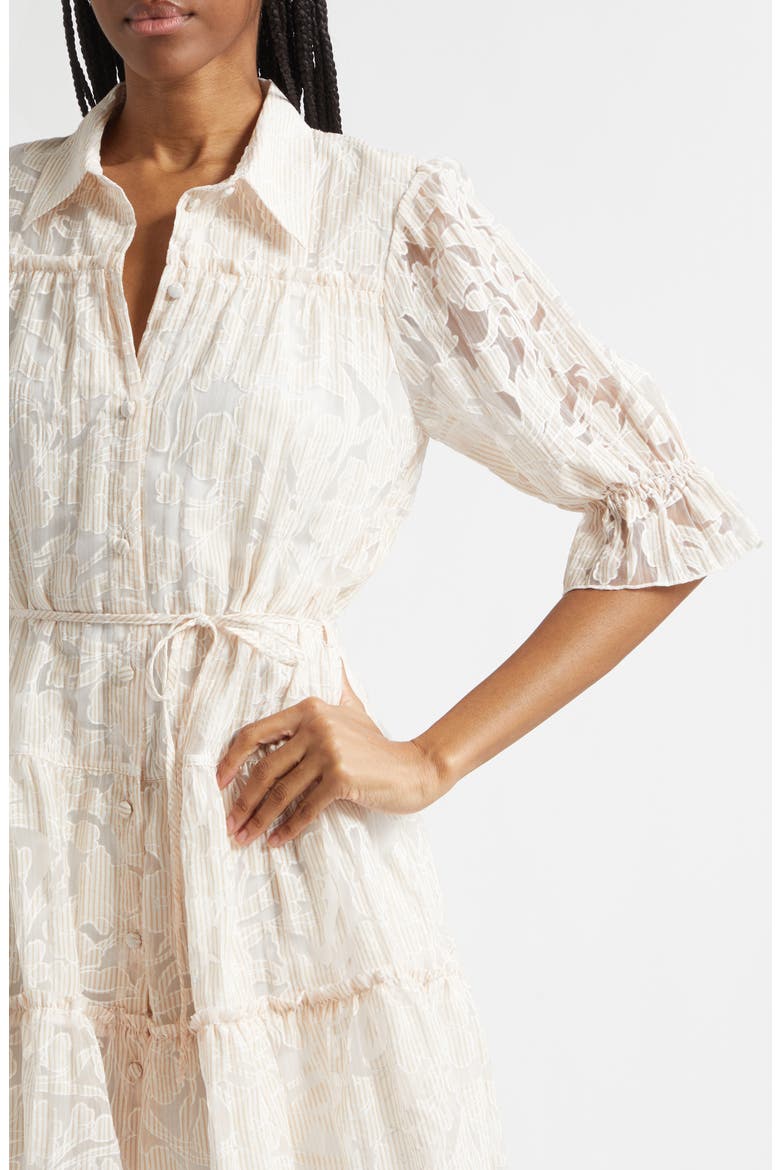Rayla Floral Jacquared Tiered Shirtdress, Alternate, color, KHAKI MULTI