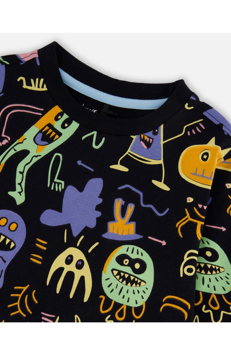 Deux par Deux Long Sleeve Organic Cotton Allover Monsters Tee, Alternate, color,