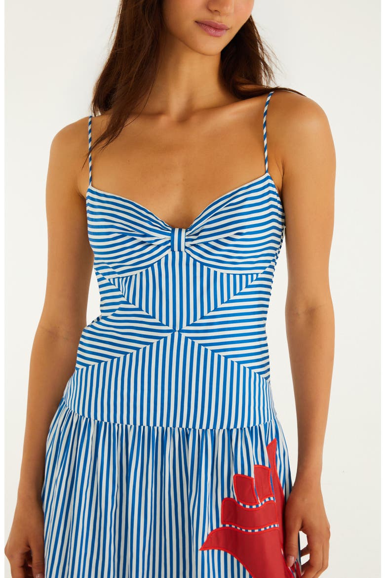 Sky Stripes Floral Embroidered Midi Dress, Alternate, color, BLUE