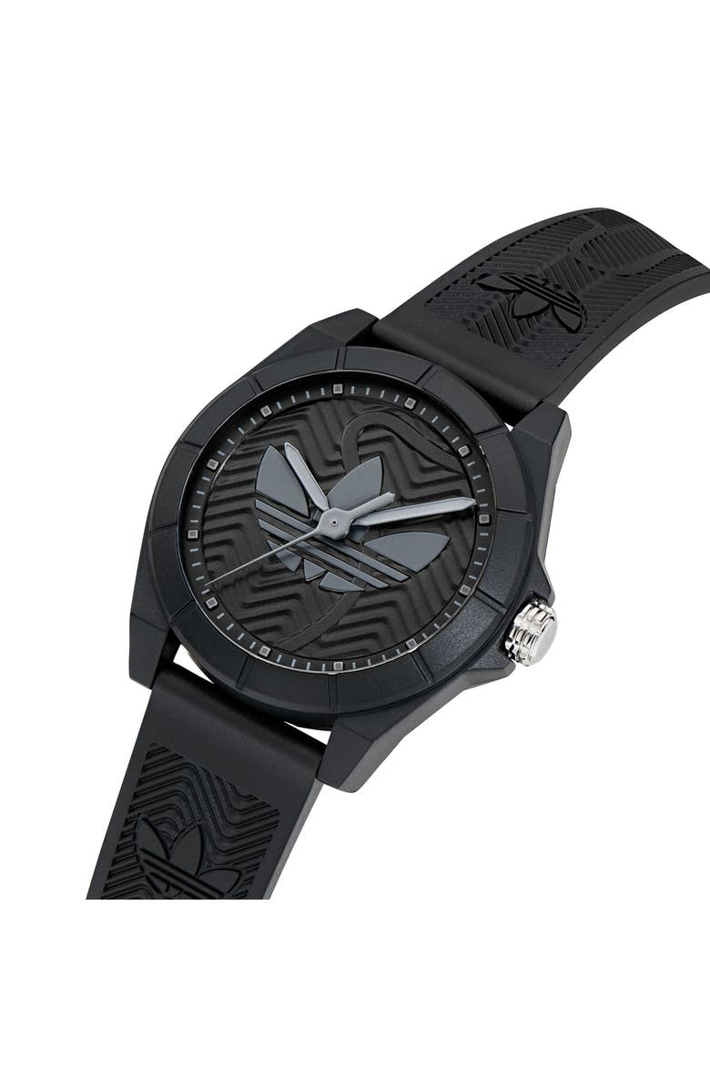 adidas AO Street Project 4 Black Logo Tread Dial Resin Strap Watch, 41mm, Alternate, color, 