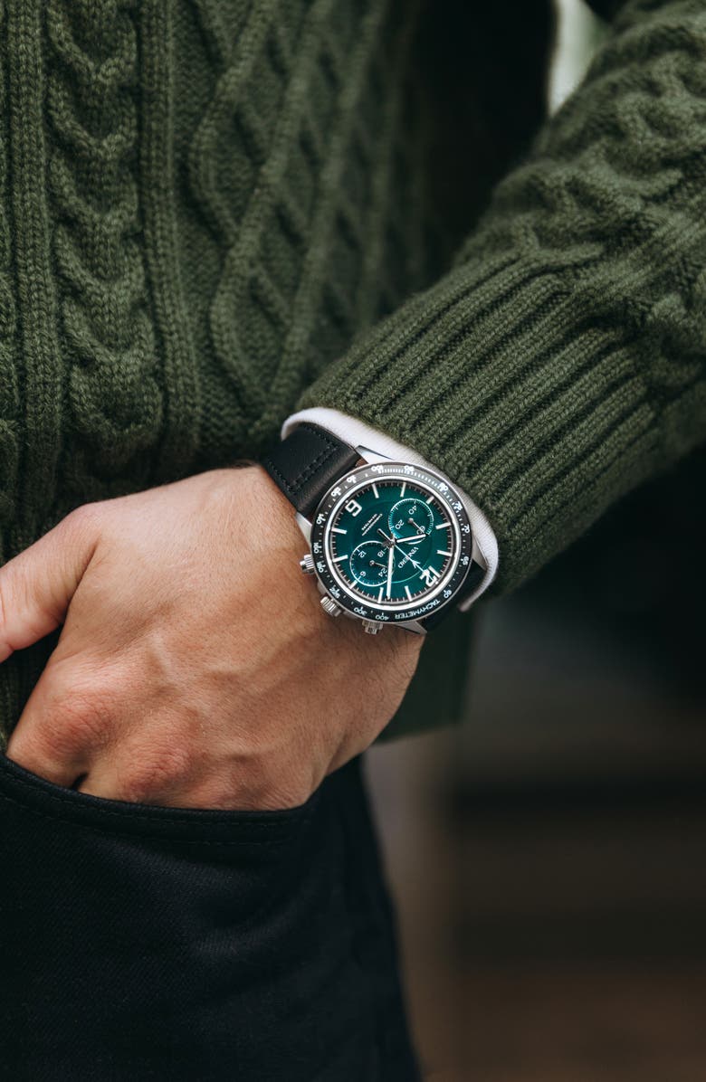 Vincero The Quantum Capsule Apex Pine Chronograph Leather Strap Watch, 42mm, Alternate, color,