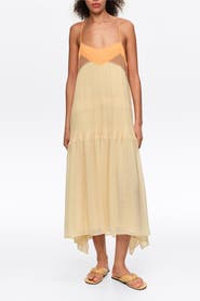 Bimba y Lola Two-Tone Pleated A-Line Strappy Dress